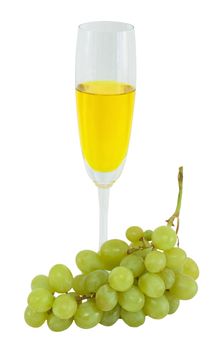 Still-life with a glass of wine and grapes on a white background