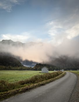 An image of a beautiful landscape with fog in bavaria germany