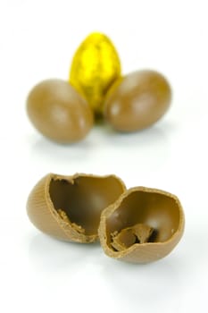 Chocolate easter eggs isolated against a white background