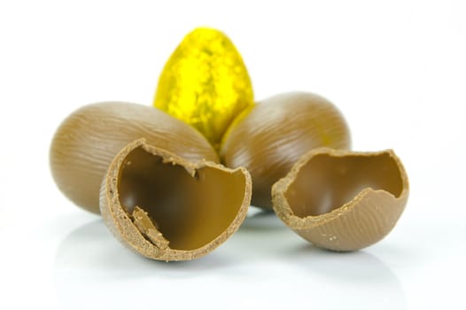 Chocolate easter eggs isolated against a white background