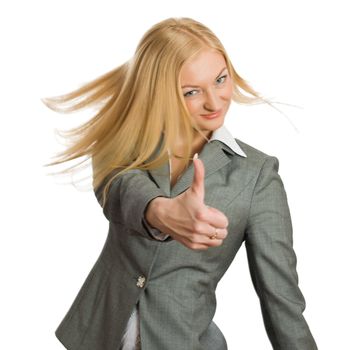 businesswoman show thumb up sign isolated over white with clipping path