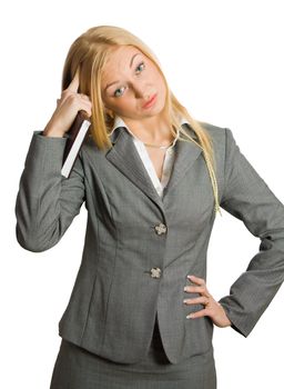 portrait of pretty blonde with a book isolated over white with clipping path