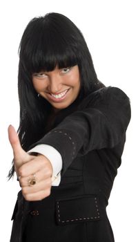 businesswoman show thumb up sign isolated over white with clipping path