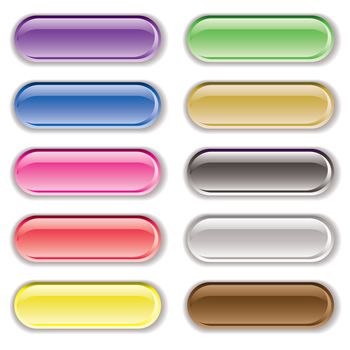 Ten gel filled lozenge brightly colored icons with shadows