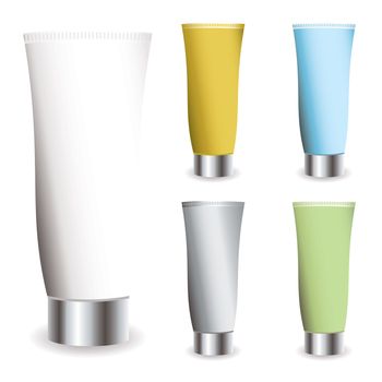 Cosmetic cream collection in different colred tubes with shadows