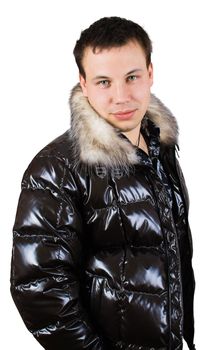 man in down-padded coat isolated over white with clipping path