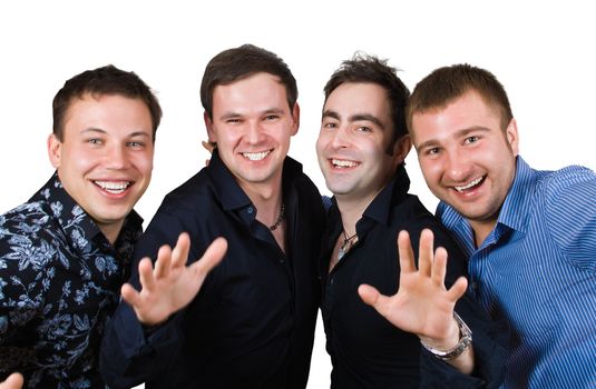 group of smiling friends isolated over white with clipping path