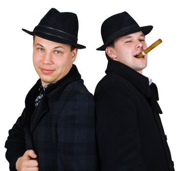 men in hat with cigar isolated over white with clipping path