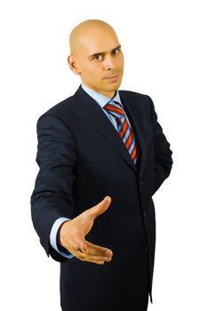 businessman ready to handshake isolated on white with clipping path