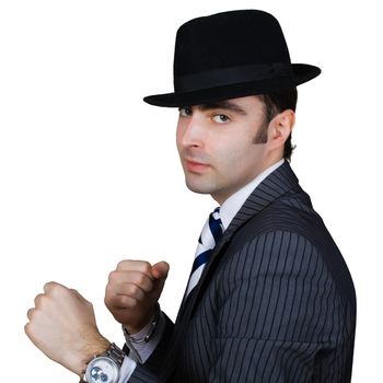 boxing retro businessman isolated over white with clipping path