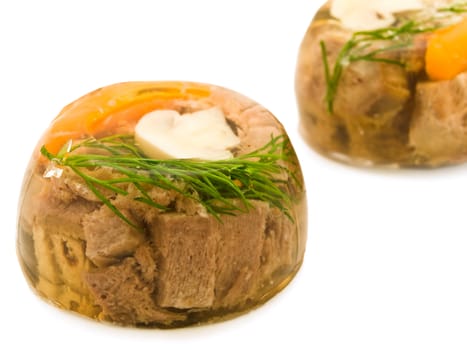 meat products and dill in aspic over white