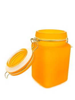 orange open decorative jar over the white background