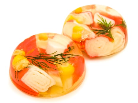 sea products and dill in aspic over white