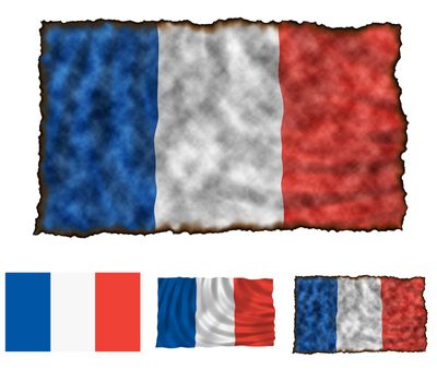 Illustration of national color of France in three different styles