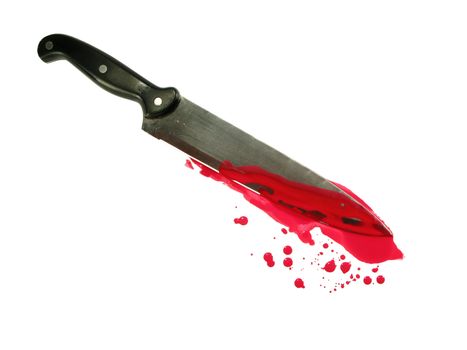 Bloody knife isolated on white.