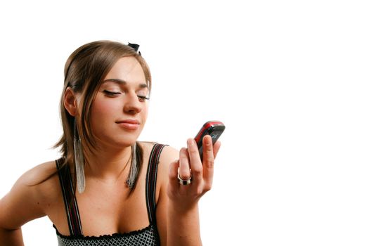 Modern looking young woman watching her phone.