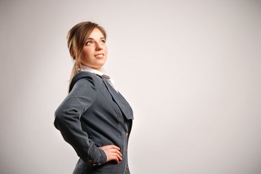 Business woman isolated against white background.