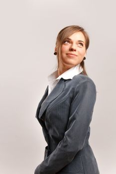 Business woman isolated against white background.