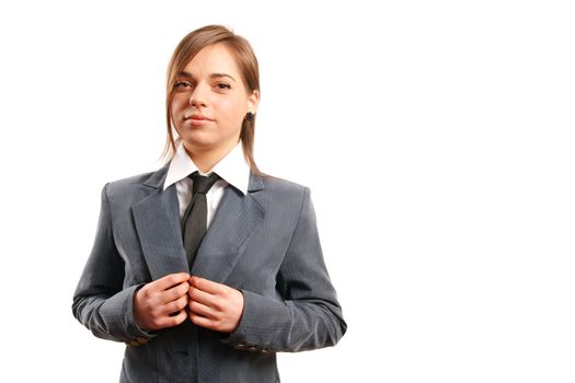 Business woman pointing at camera