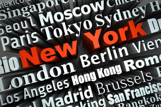 typographical demonstration of big cities - new york  3d