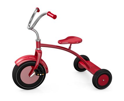 Red tricycle against a white background. High quality 3D rendered illustration.