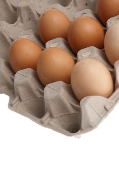 Box of eggs isolated on white background.