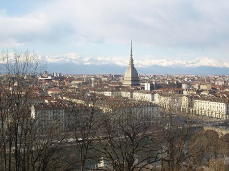 Turin panorama seen from the hill, with Mole Antonelliana (famous ugly wedding cake architecture)
