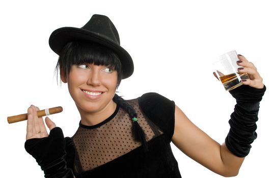 sexy girl with cigar and whisky