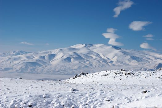 Winter mountain to the west of Ararat. Mount Ararat (Agri Dagi) is an inactive volcano located near Iranian and Armenian borders and the tallest peak in Turkey.