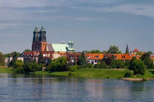Cathedral church and river in the center of city
