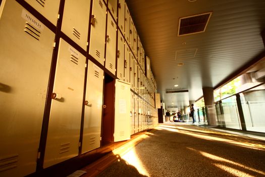 School Hallway with Student Lockers.