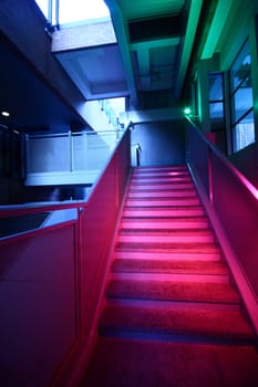 Stairs with colorful lighting and nobody image