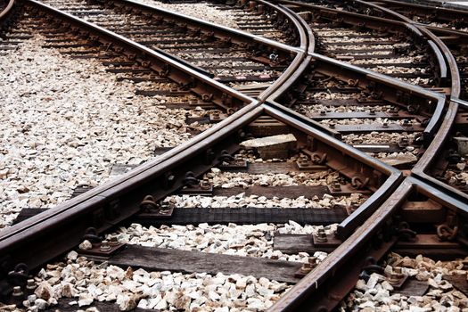 Confusing railway tracks at day