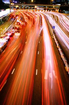 hong kong traffic night in downtown tunnel