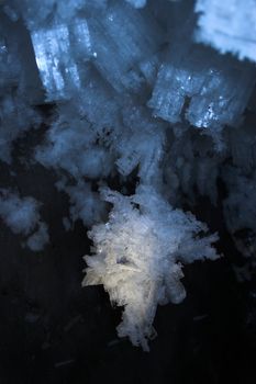 Snow and ice crystals in the underground permafrost mine