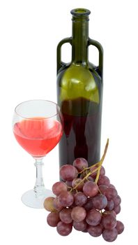 Bright still life with grapes and wine on white