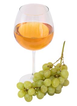 Still-life with a glass of wine and grapes on a white background