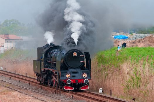 Retro steam locomotive parade in Poland
