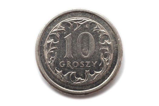 Macro close-up of polish 10 groszy coin
