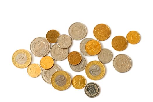 Polish zloty coins isolated on white background