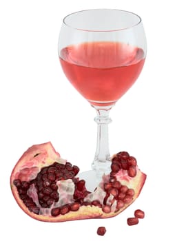 Still-life with a glass of wine and a red pomegranate