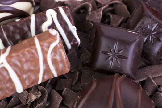 Assortment of pure chocolate, cookies and candies.