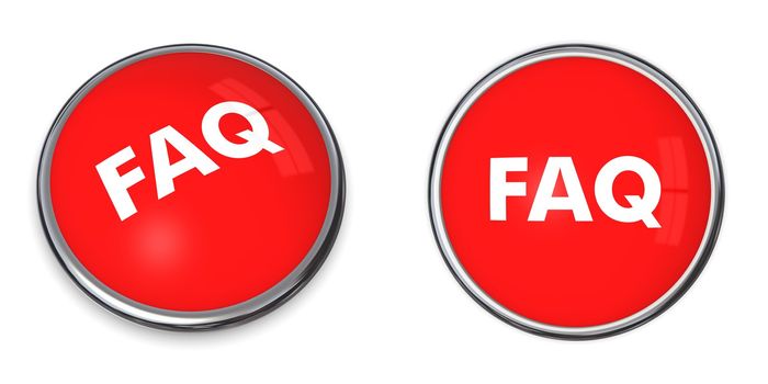 red round rendered 3d button with white word FAQ