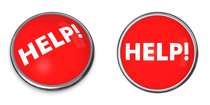 red round rendered 3d button with white word HELP!