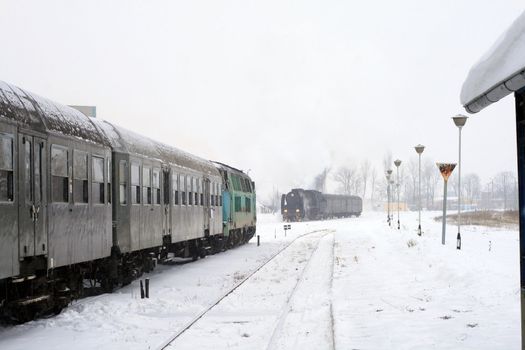 Trains waiting at the old small station