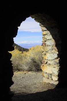 Fragment of famous ancient charcoal kilns for making coal of juniper and pine in mountains, Death Valley National Park