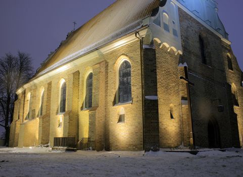 Old town architecture during the winter night in poznan, poland