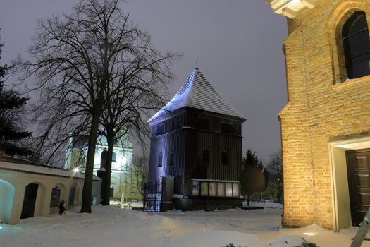 Old town architecture during the winter night in poznan, poland