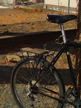 Close up of a bicycle on the street.