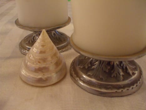 Close up of the small decorative candlesticks.